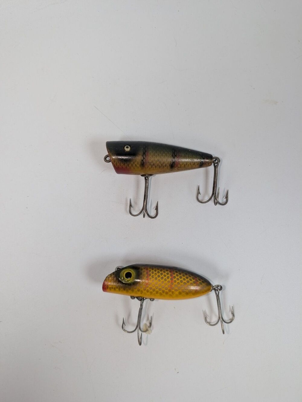 Vintage Heddon Bass Oreno & Popper Fishing Lures Frog Scale Pattern Wood Lot of